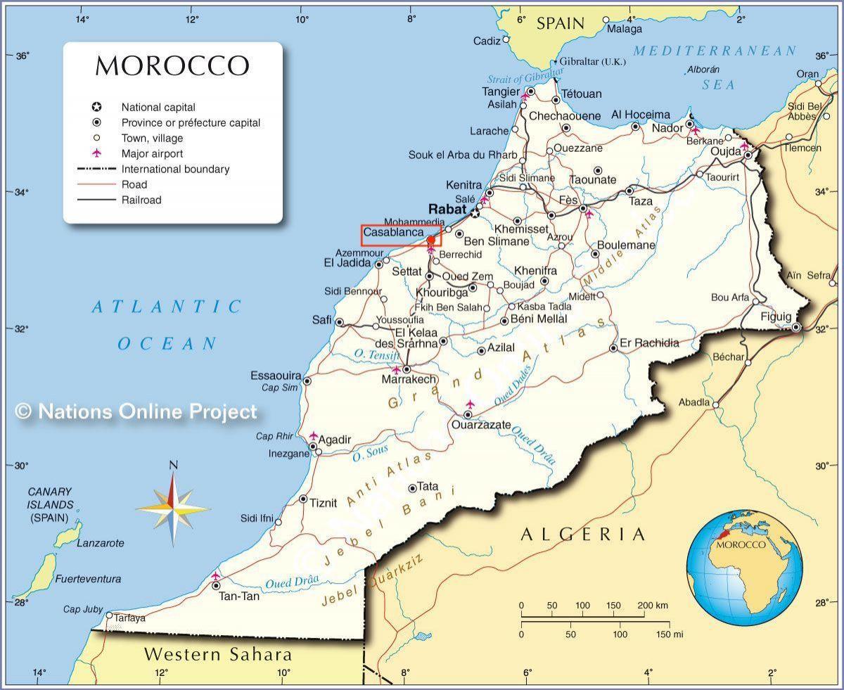 Casablanca op de kaart van Marokko