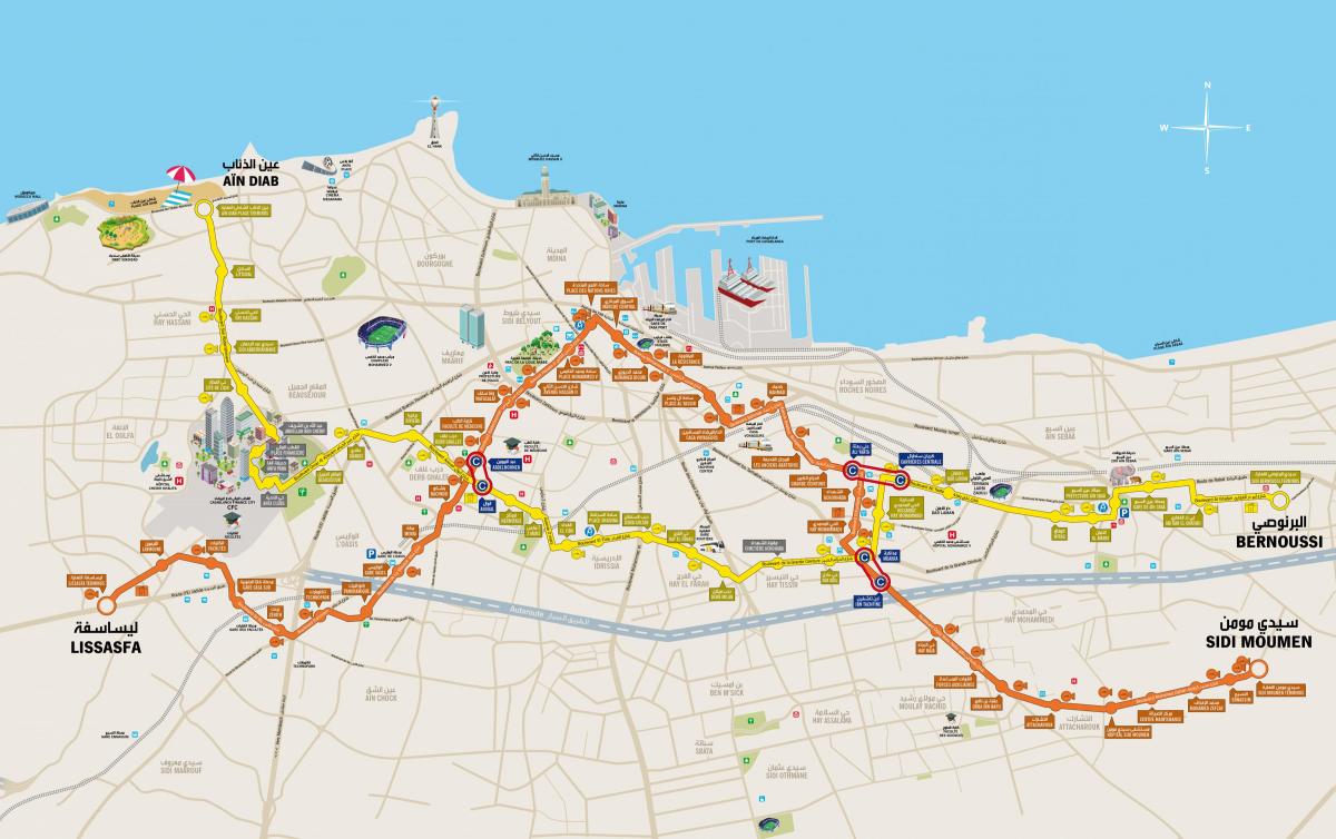 Kaart van de tramstations van Casablanca
